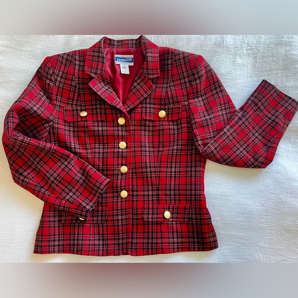 Red Pendleton Tartan Christmas Blazer with gold buttons - Picture 6 of 9